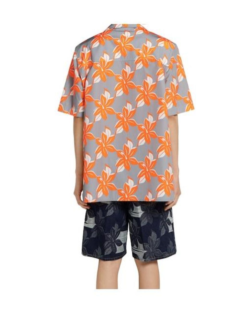 Gucci Orange Printed Short-Sleeve Poplin Shirt for men