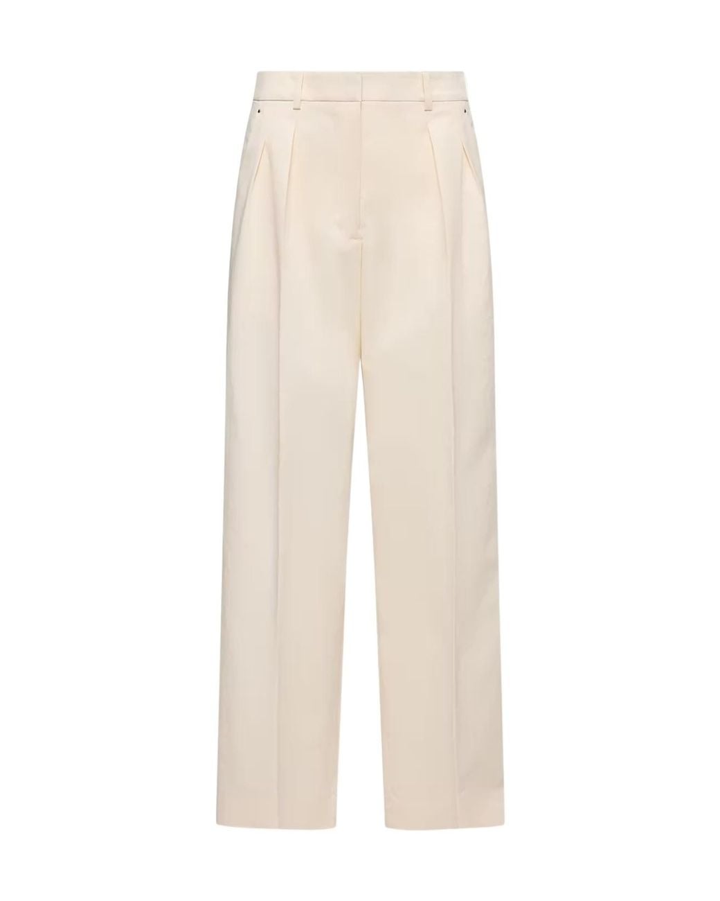 Moncler White Gabardine Wide-Leg Tailored Trousers