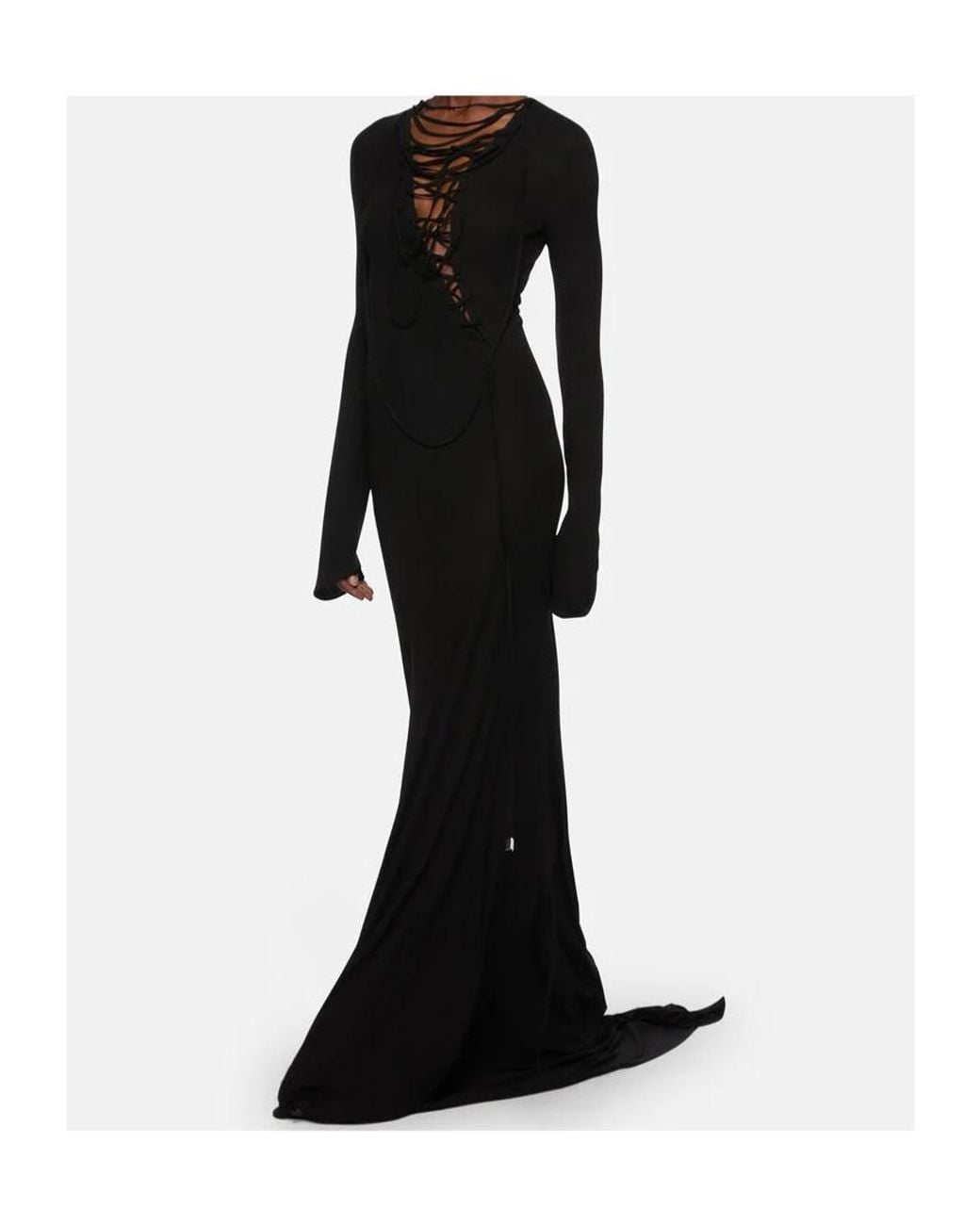 The Attico Black Lace-Up Long-Sleeves Maxi Dress