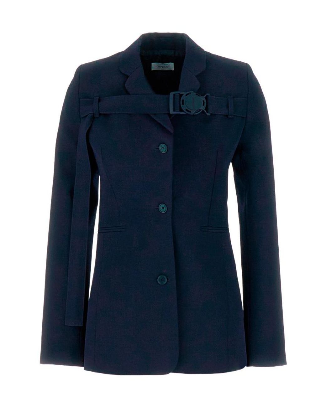 Off-White c/o Virgil Abloh Blue Belted Buttoned Long-Sleeved Jacket