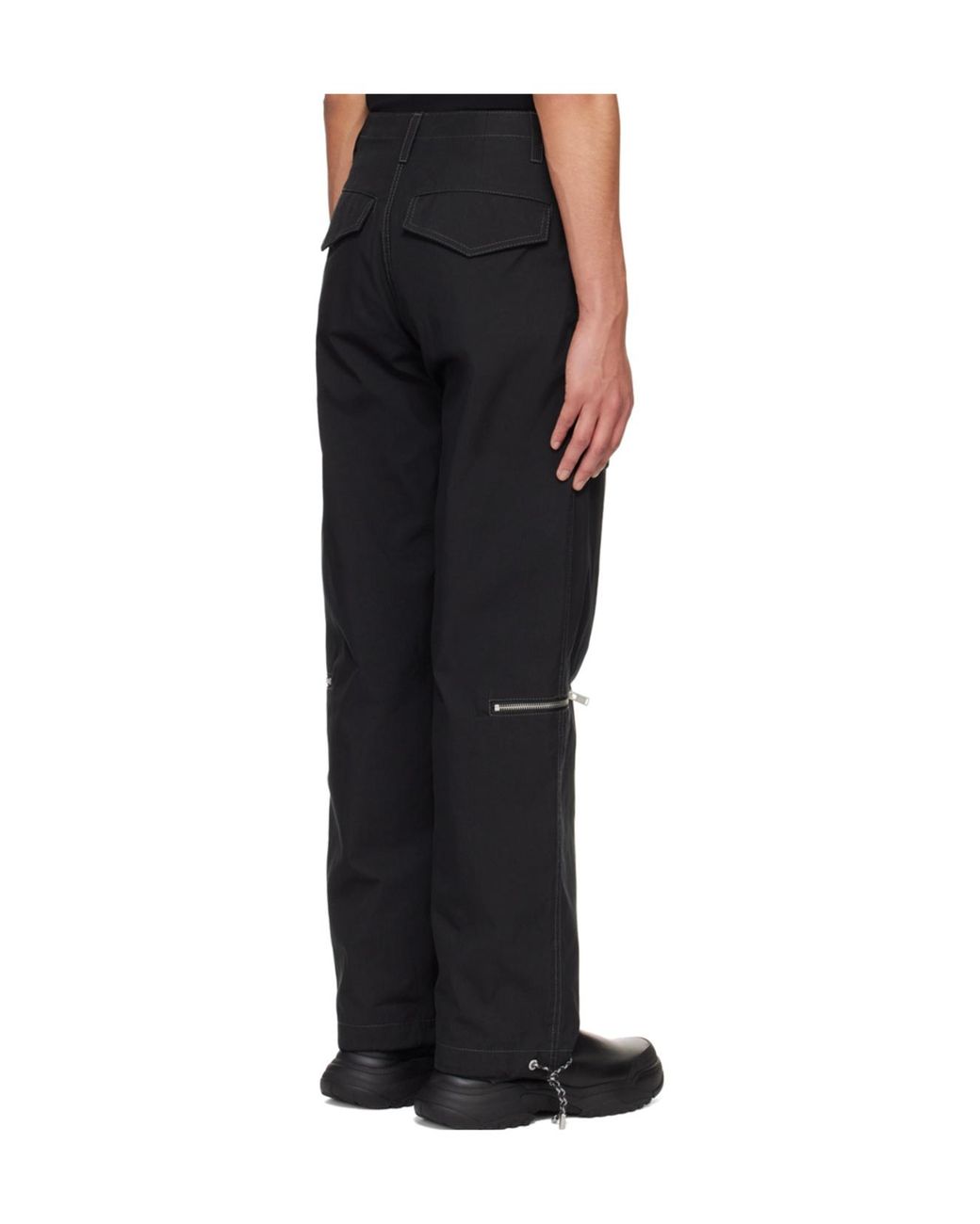 Dion Lee Black Lace-Up Twill Cargo Trousers for men