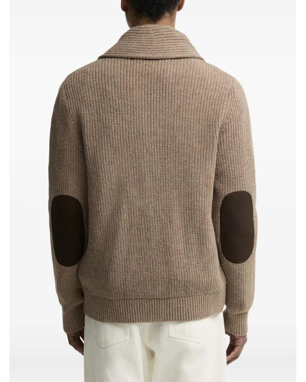 Barbour Brown Shawl-Collar Elbow-Patch Cardigan for men