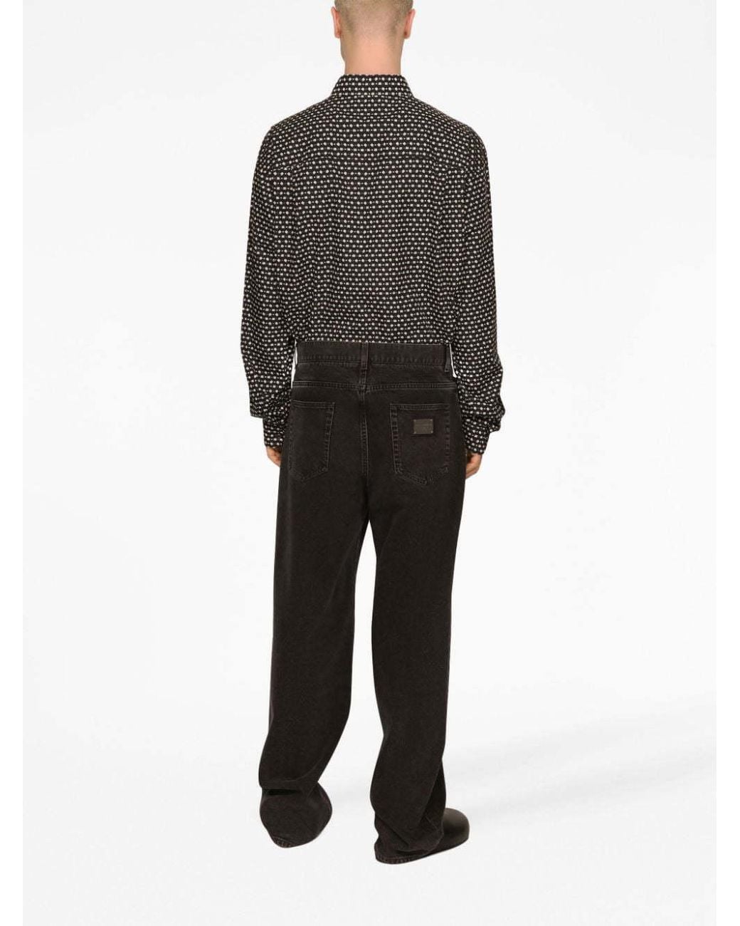Dolce & Gabbana Black Oversize Poplin Shirt With Dg Logo Print for men