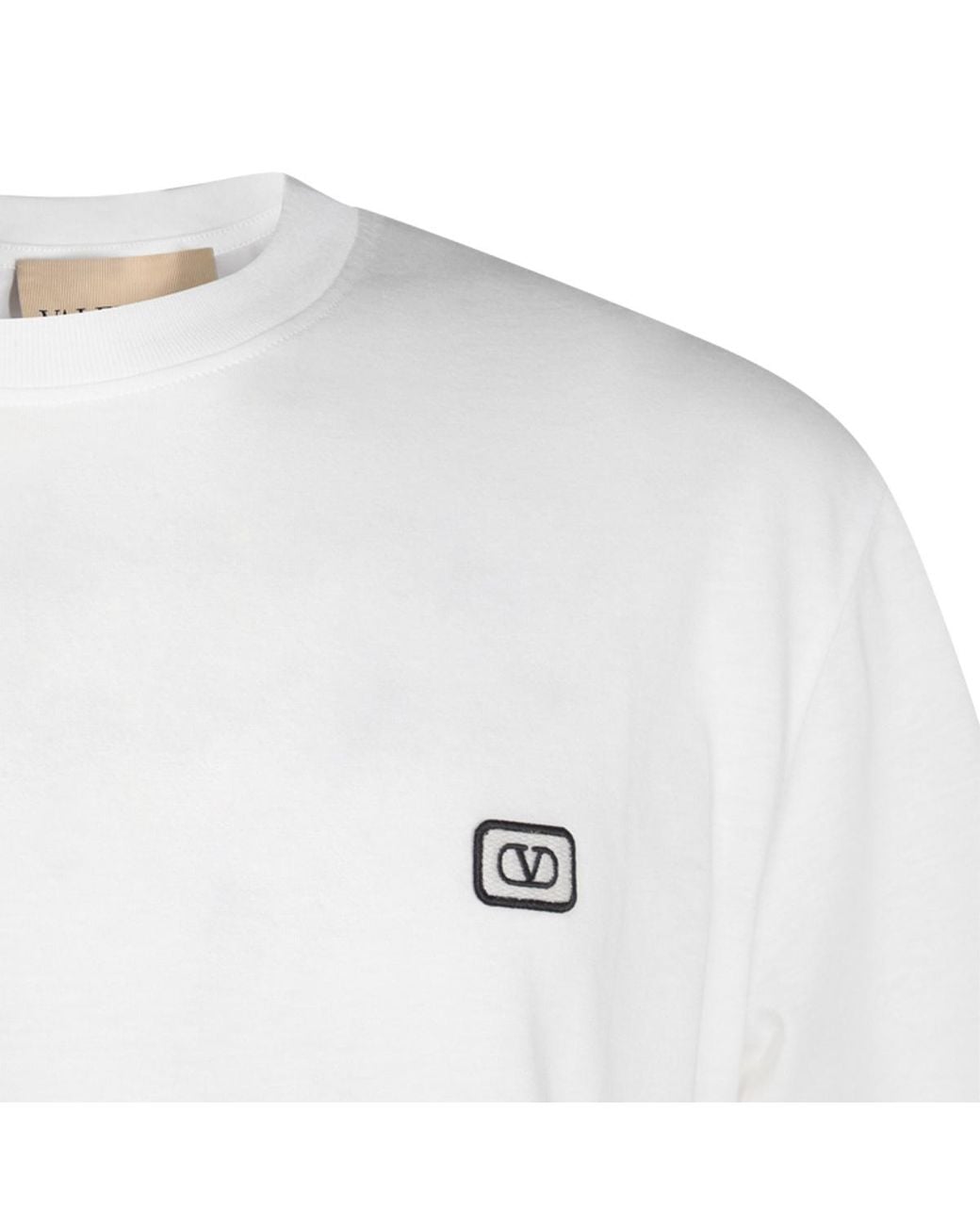Valentino White Vlogo Embroidered Crewneck T-Shirt for men