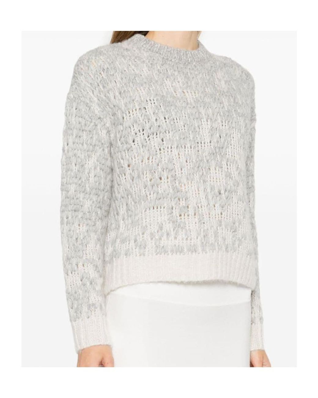 Peserico White Patterned-Jacquard Lurex-Detail Sweater