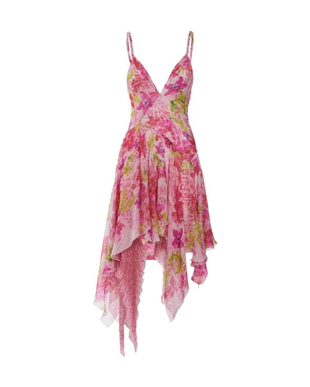 Versace Red Orchid Print Mini Dress