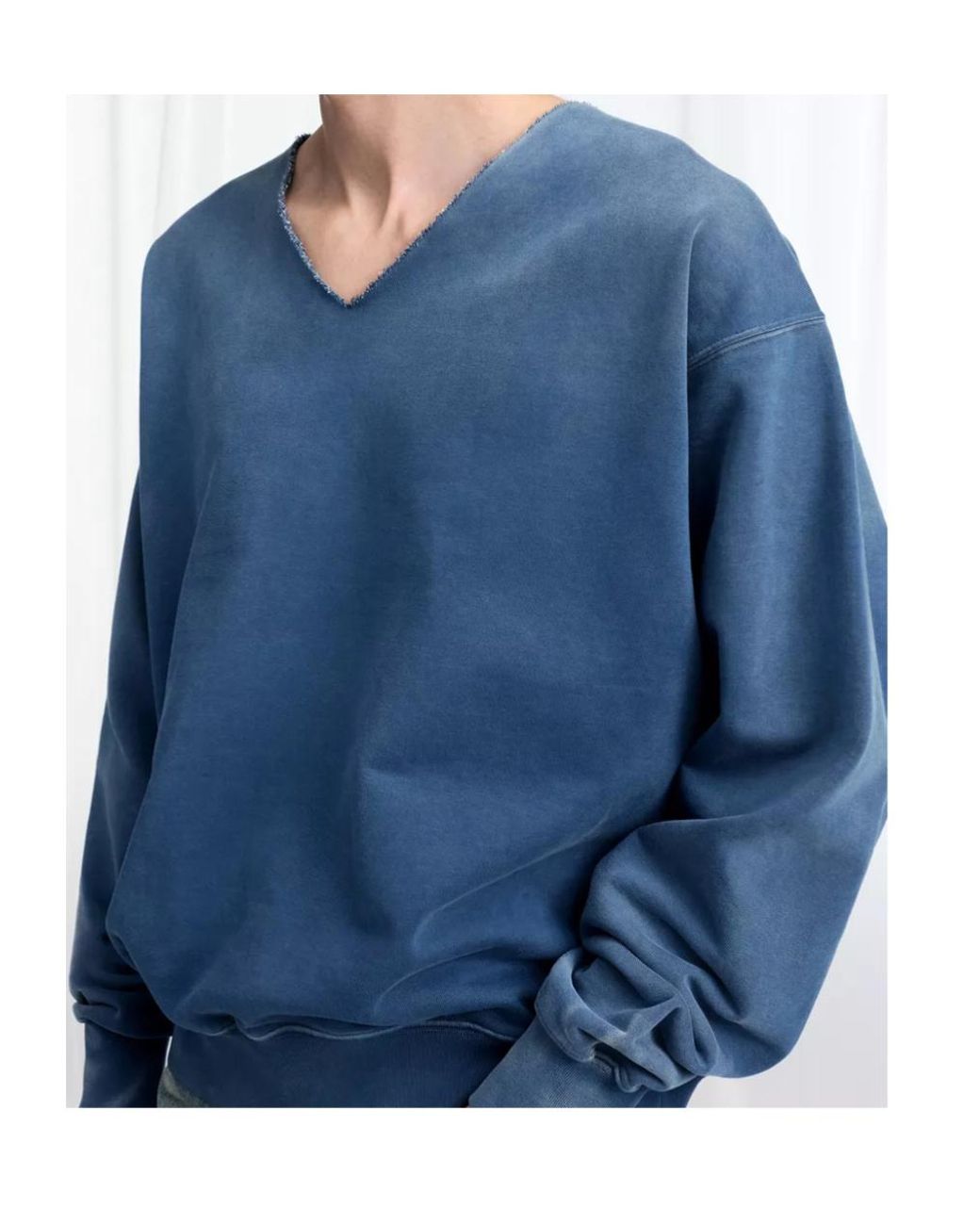 Maison Margiela Blue Washed V-Neck Cotton Sweatshirt for men