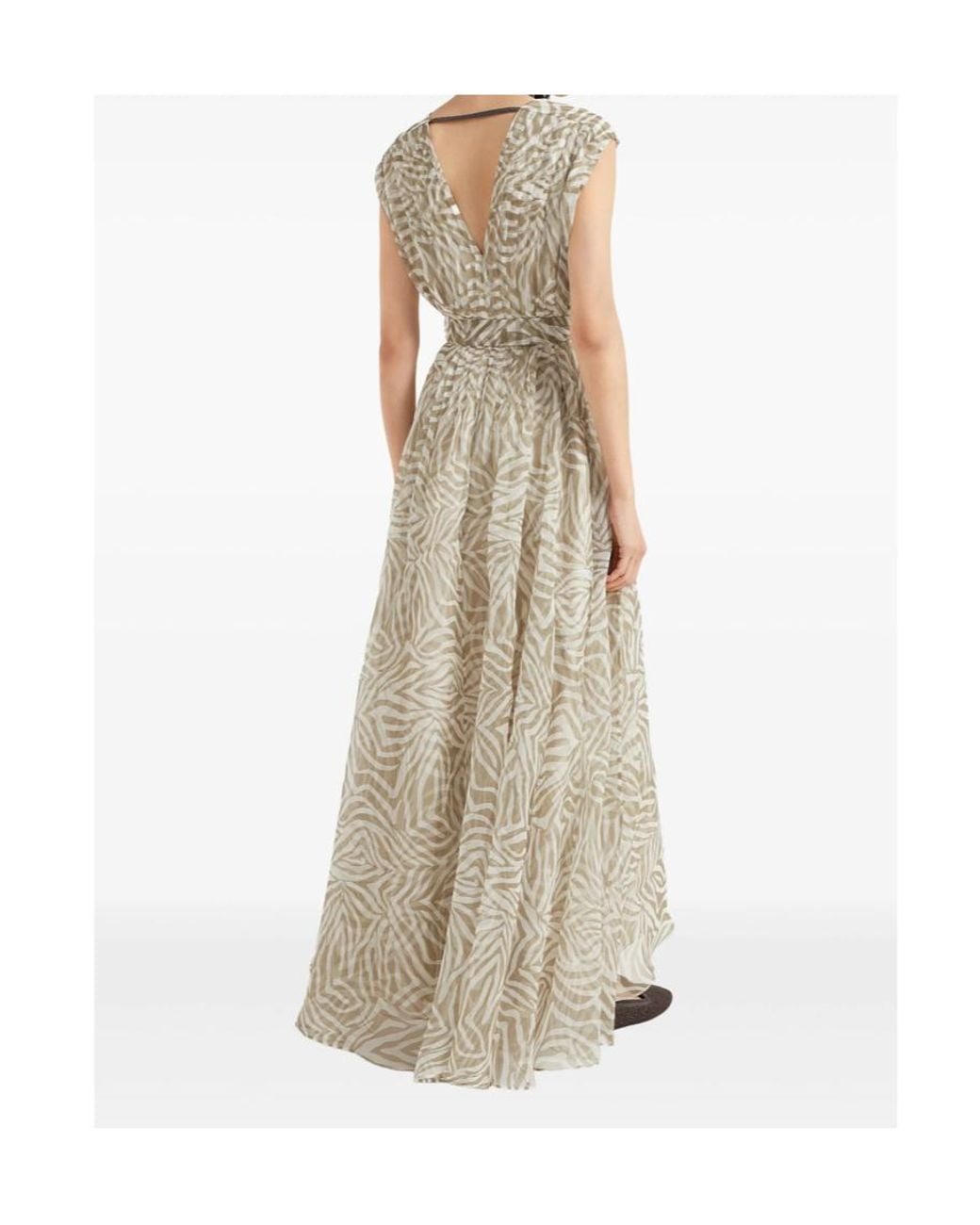 Brunello Cucinelli Natural Printed Silk Dress