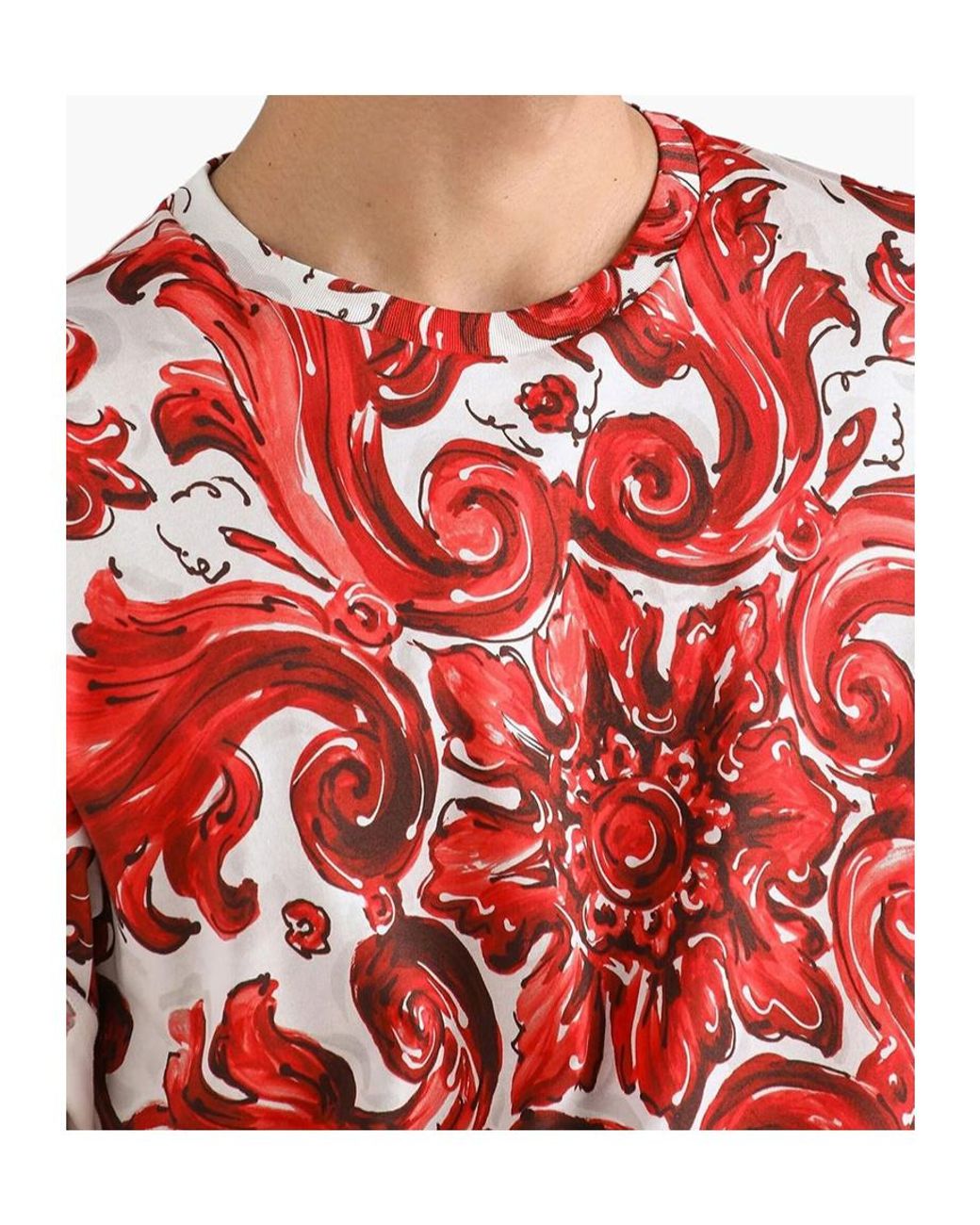 Dolce & Gabbana Red Cotton Majolica Print T-Shirt for men