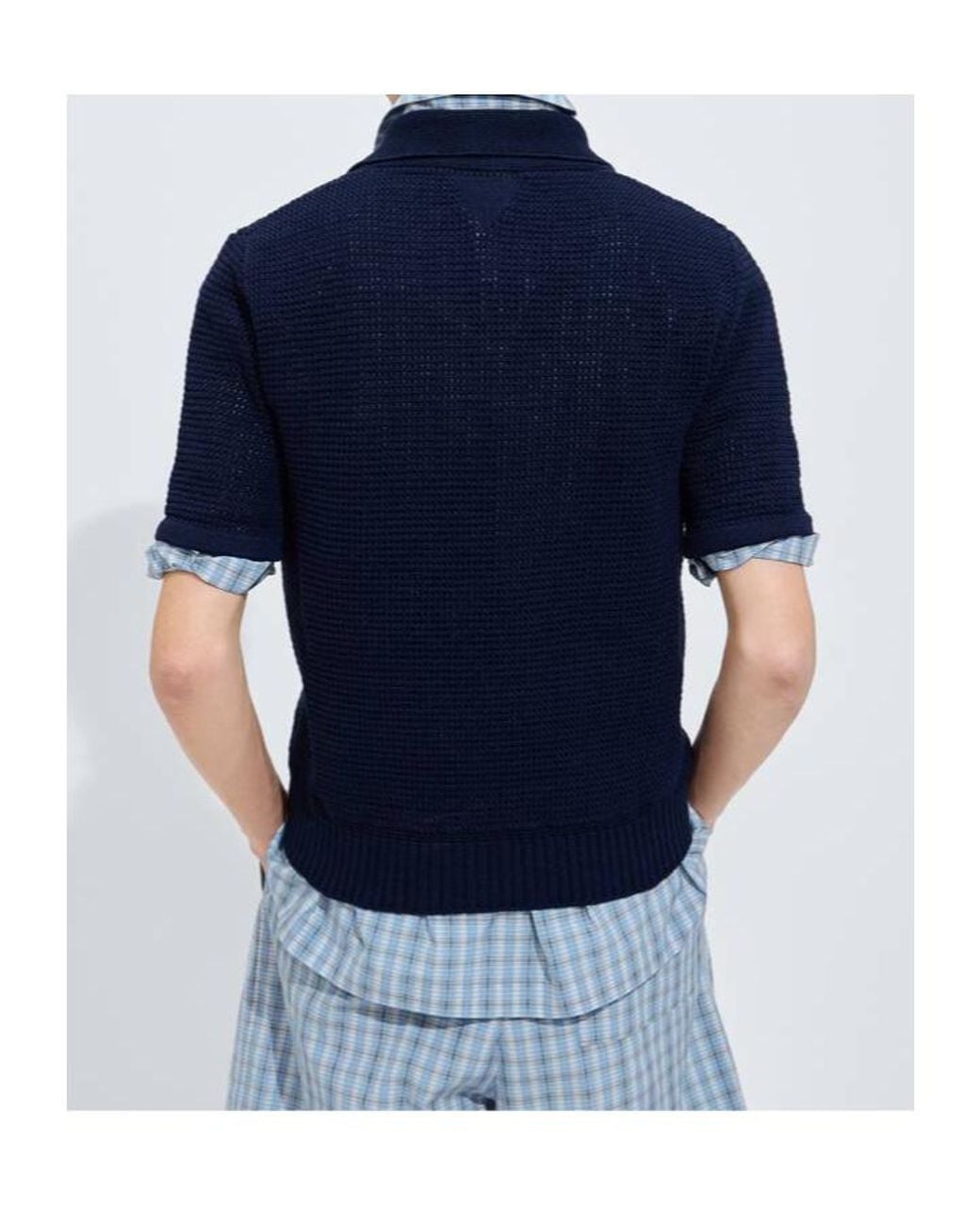 Bottega Veneta Blue Cotton Crochet Polo for men