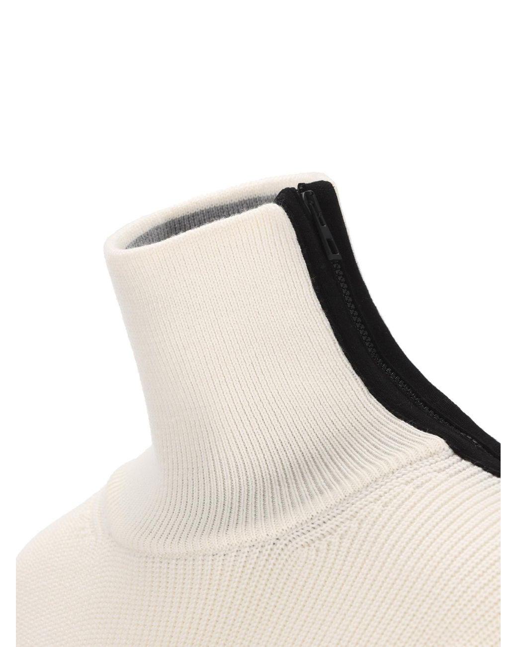 Loewe White Zip-Neck Patch Knitted Sweater