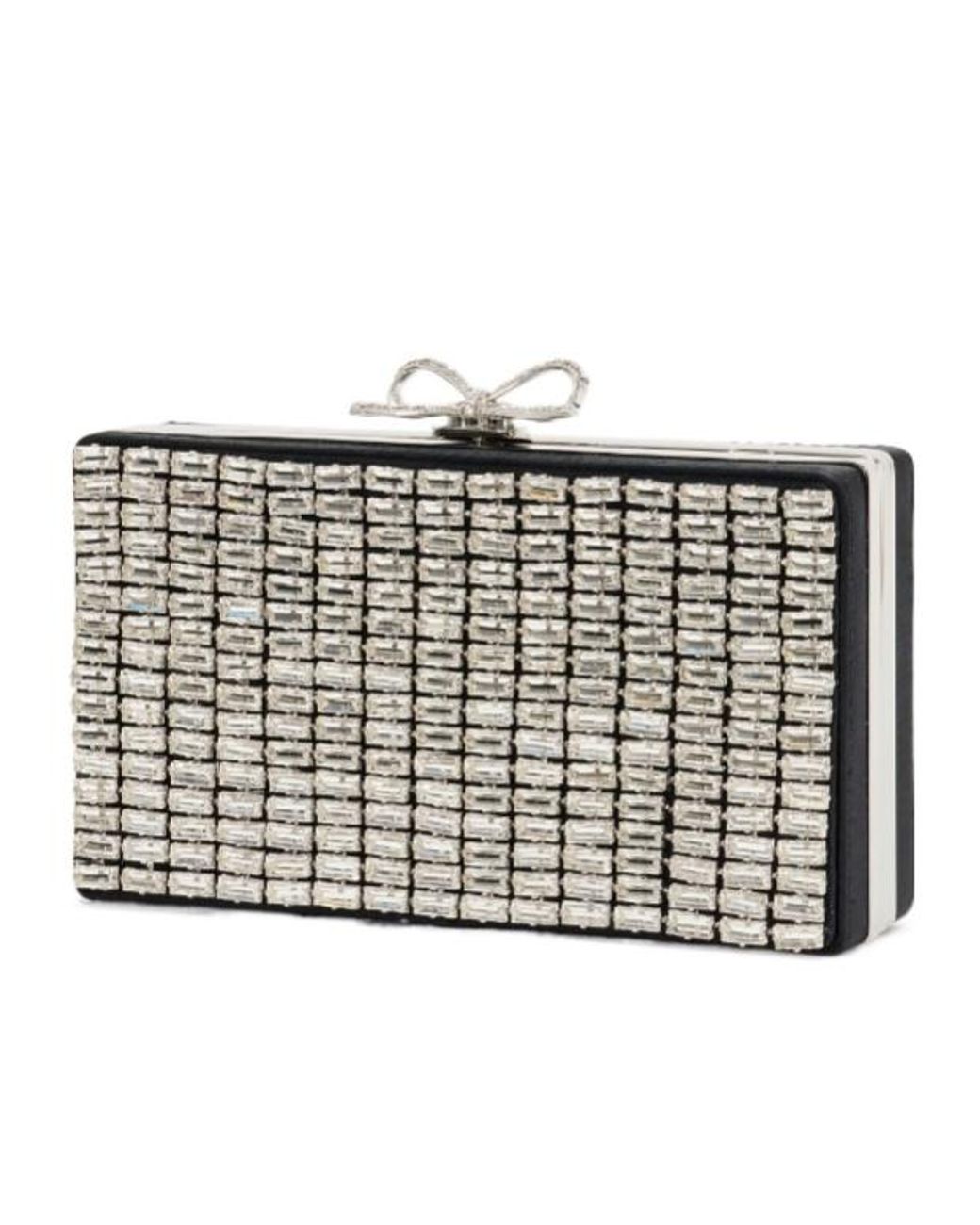 Self-Portrait Black Crystal Bow Clutch Bag