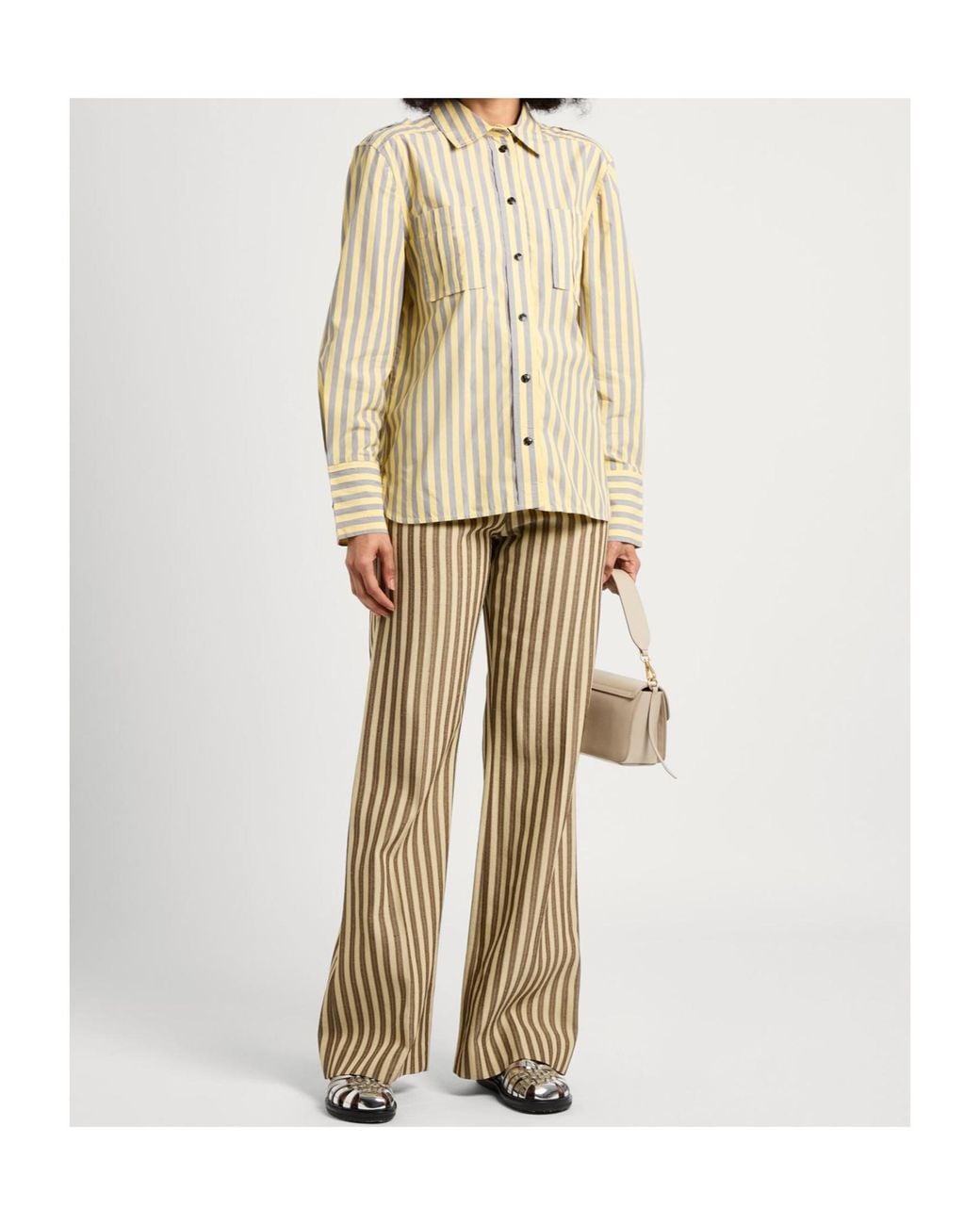 Ganni Natural Striped Long-Sleeved Shirt