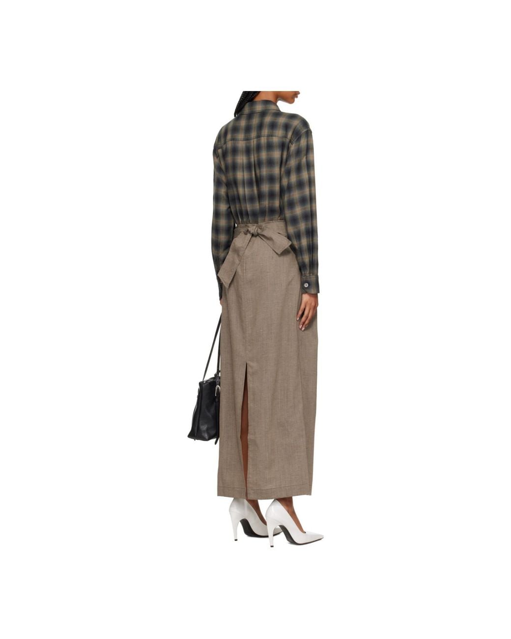 Our Legacy Gray Twisted Check Shirt Dress
