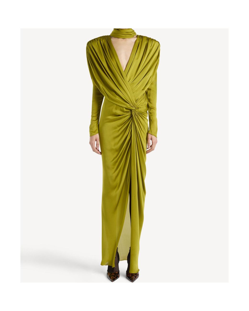 Balmain Green Draped Asymmetric Maxi Dress