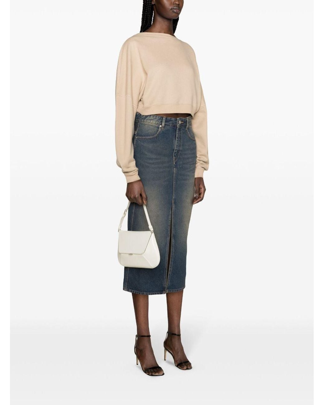 Saint Laurent Natural Crewneck Cropped Sweatshirt