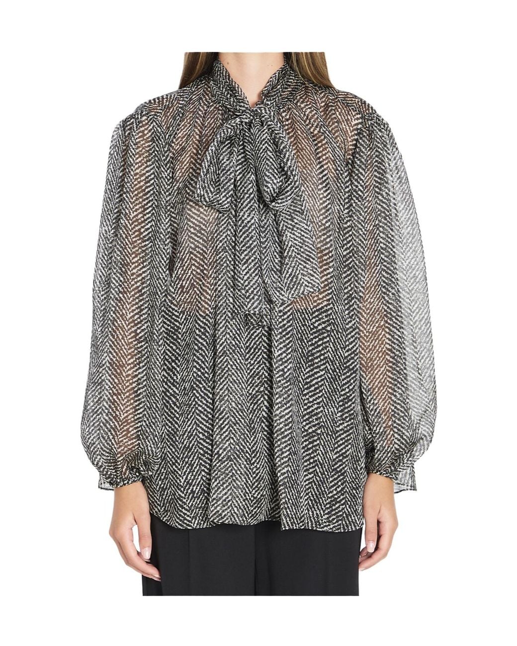 Dolce & Gabbana Gray Chevron-Print Silk Chiffon Shirt