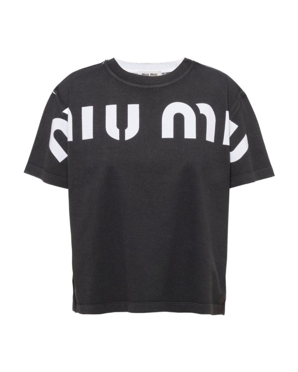 Miu Miu Black Printed Cotton T-Shirt