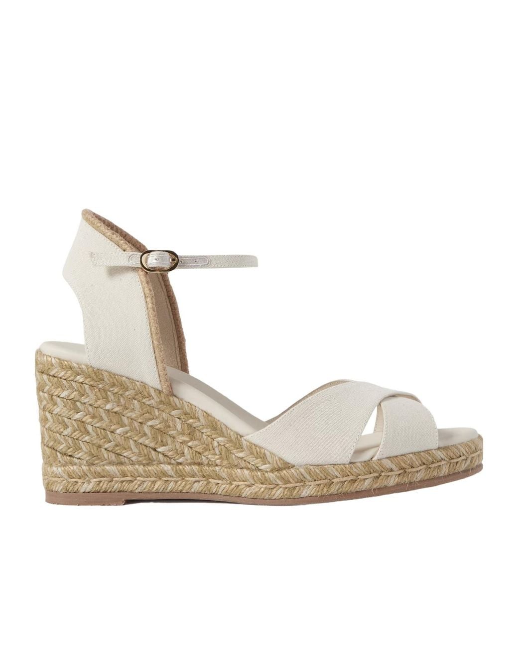 Stuart Weitzman Natural Canvas Espadrille Wedge Sandals