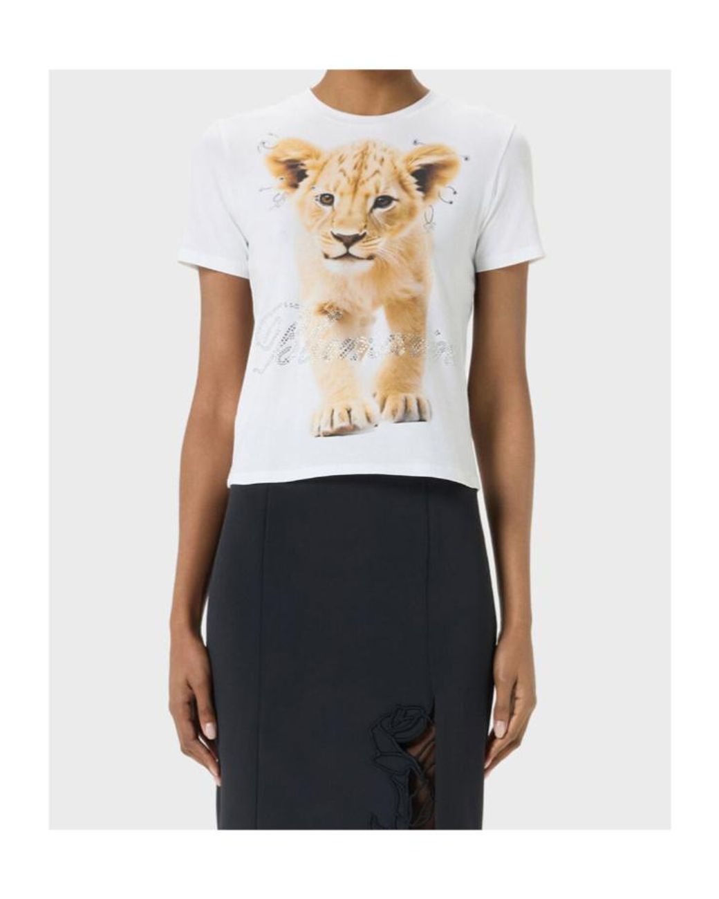 Blumarine White Cub Print Rhinestone T-Shirt