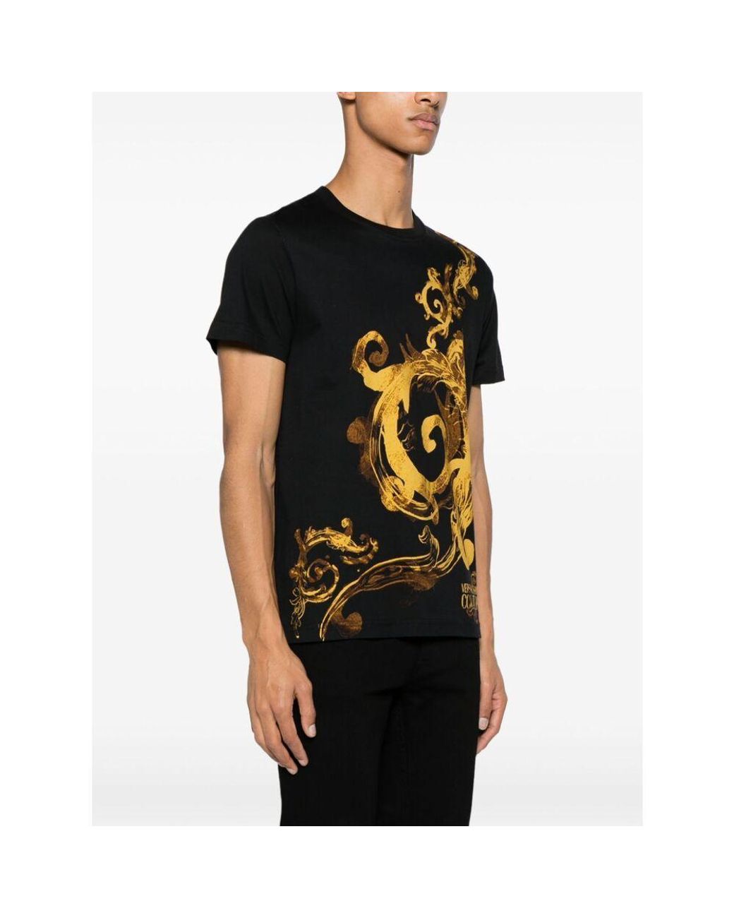 Versace Jeans Black Couture Barocco-Printed Crewneck T-Shirt for men