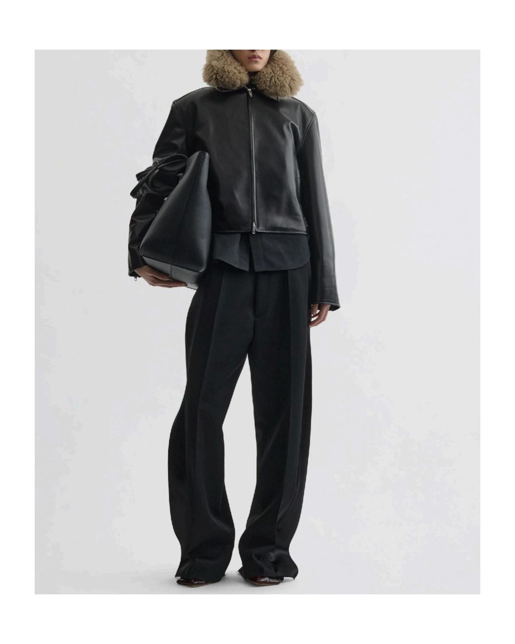 Phoebe Philo Black Cropped Leather Bomber Jacket