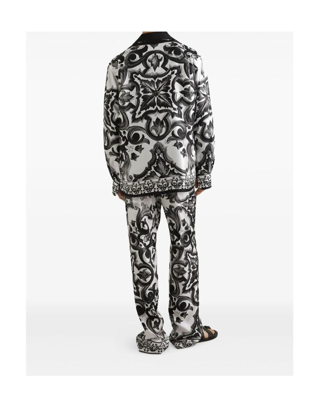 Dolce & Gabbana White Majolica Printed Twill Shirt for men