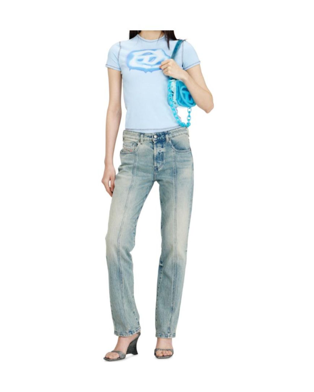 DIESEL Blue Fitted Crop T-Shirt