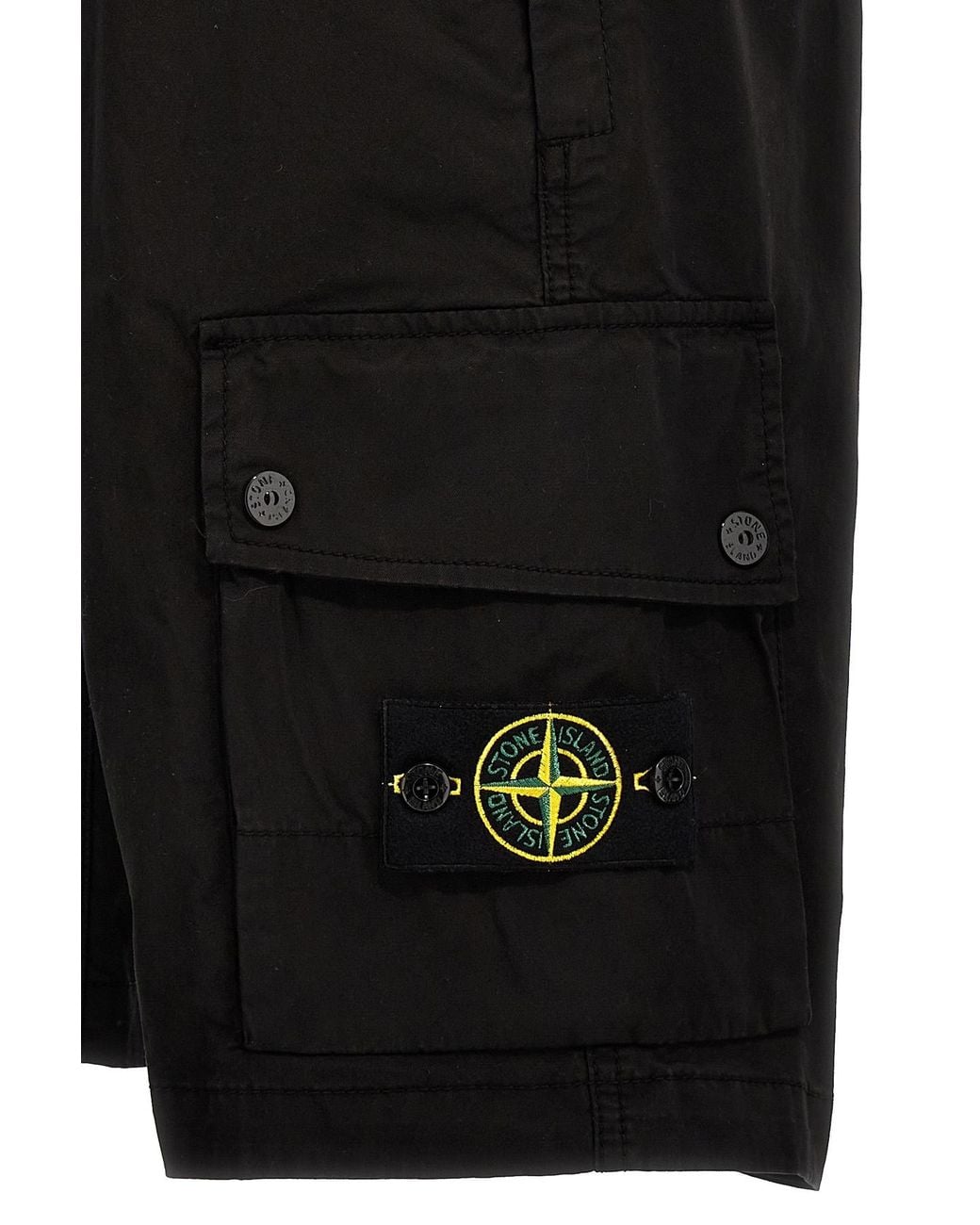 Stone Island Black Compass Patch Bermuda Shorts for men