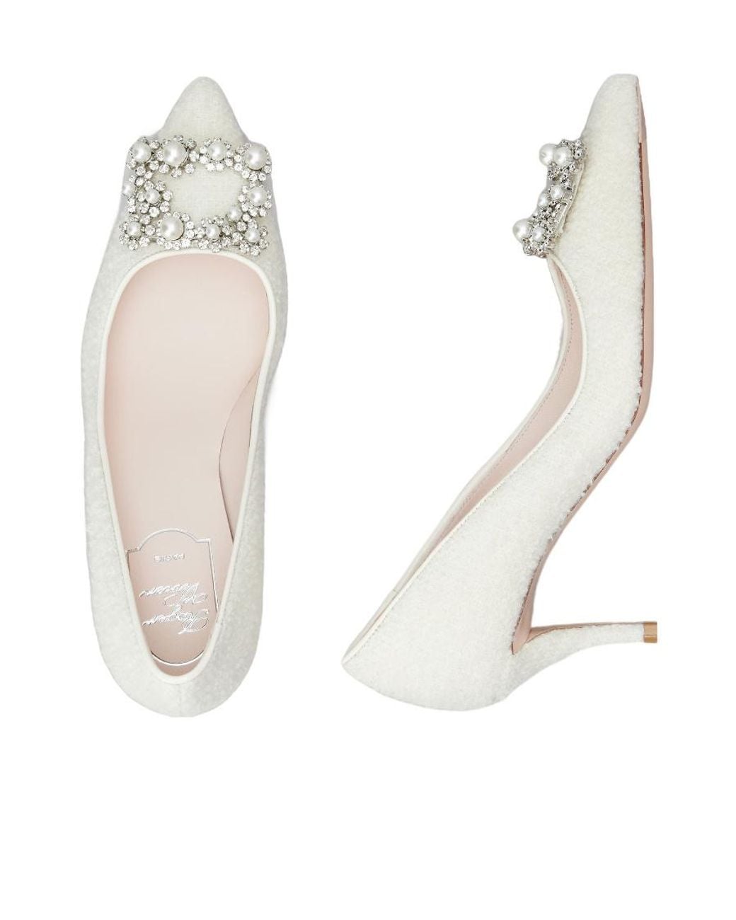 Roger Vivier White Embellished Pointed Toe Pumps