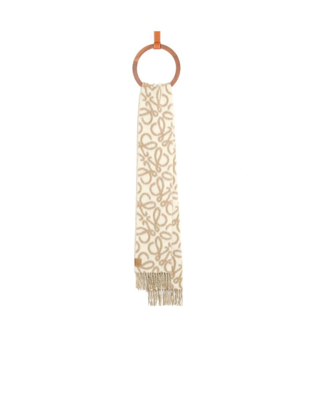Loewe White Anagram Fringed Scarf
