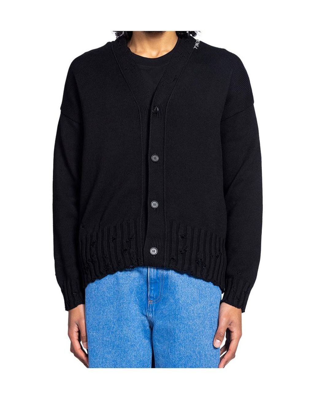 Marni Black V-Neck Distressed Cardigan for men