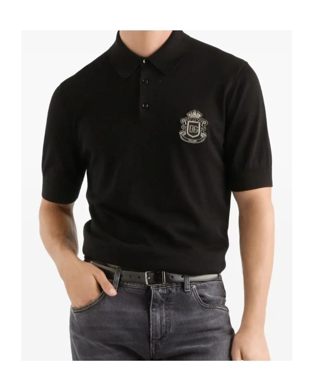 Dolce & Gabbana Black Heraldic Patch Polo Shirt for men