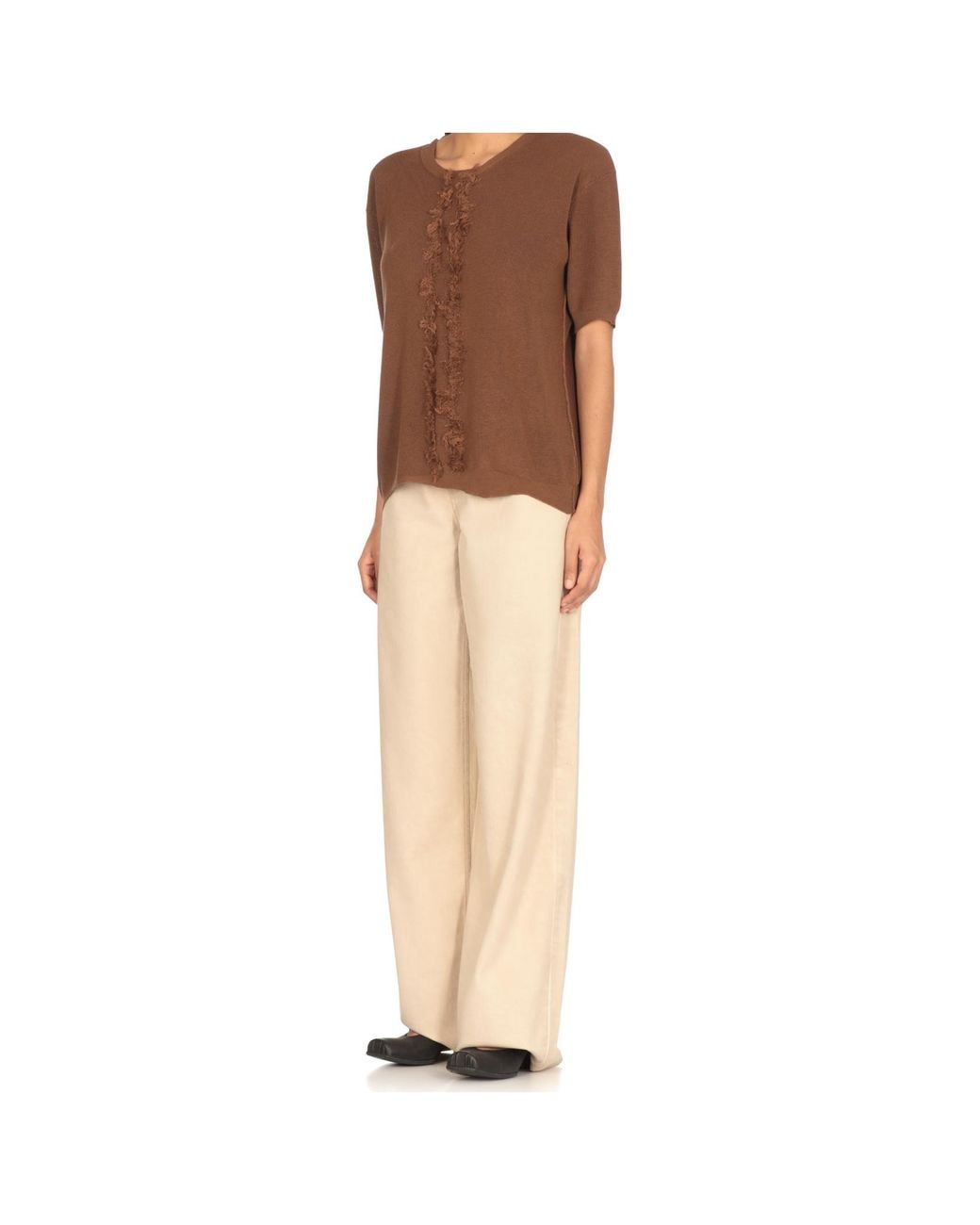 Uma Wang Brown Fringed Pullover Sweater