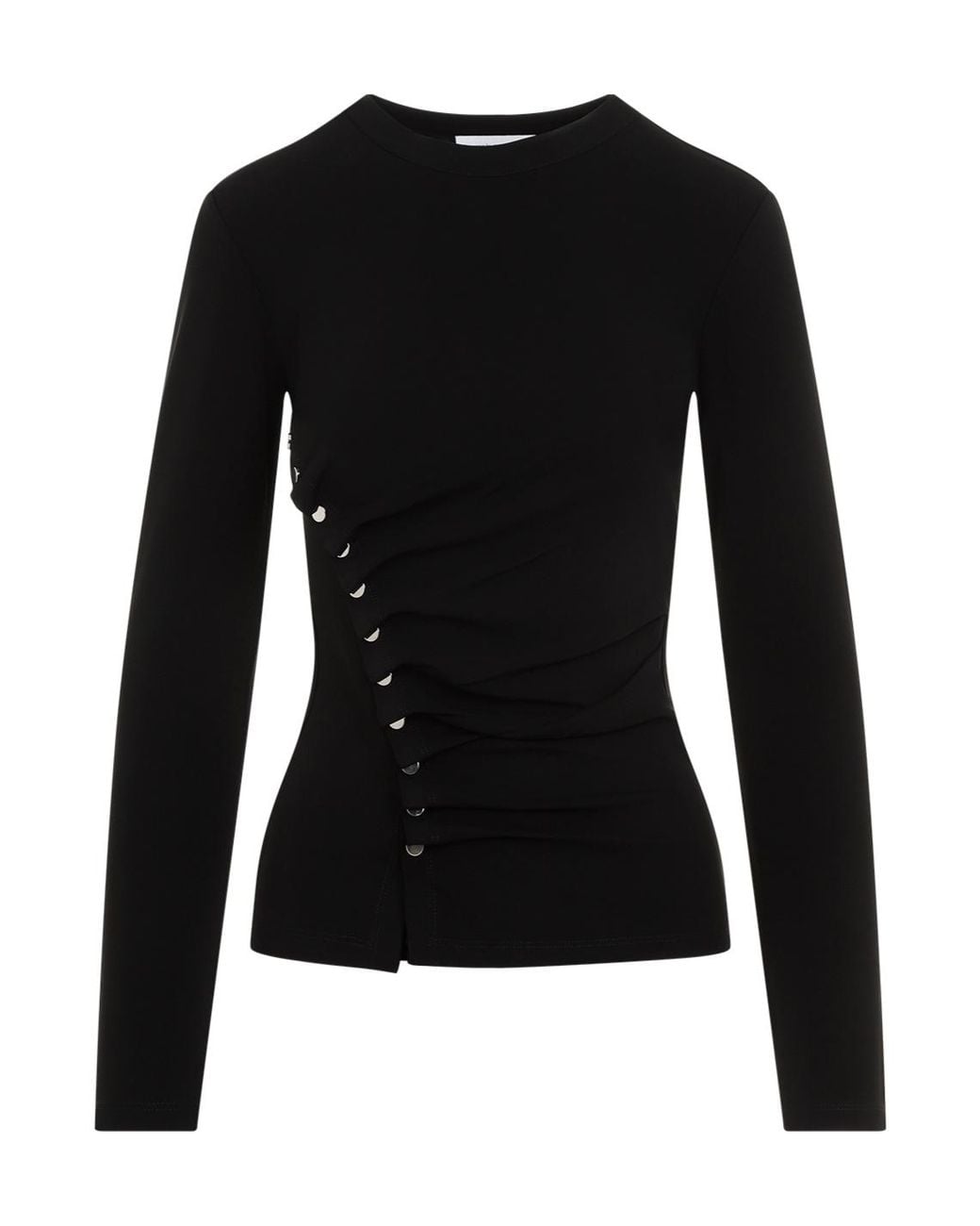 Rabanne Black Long Sleeved Button-Detailed Top