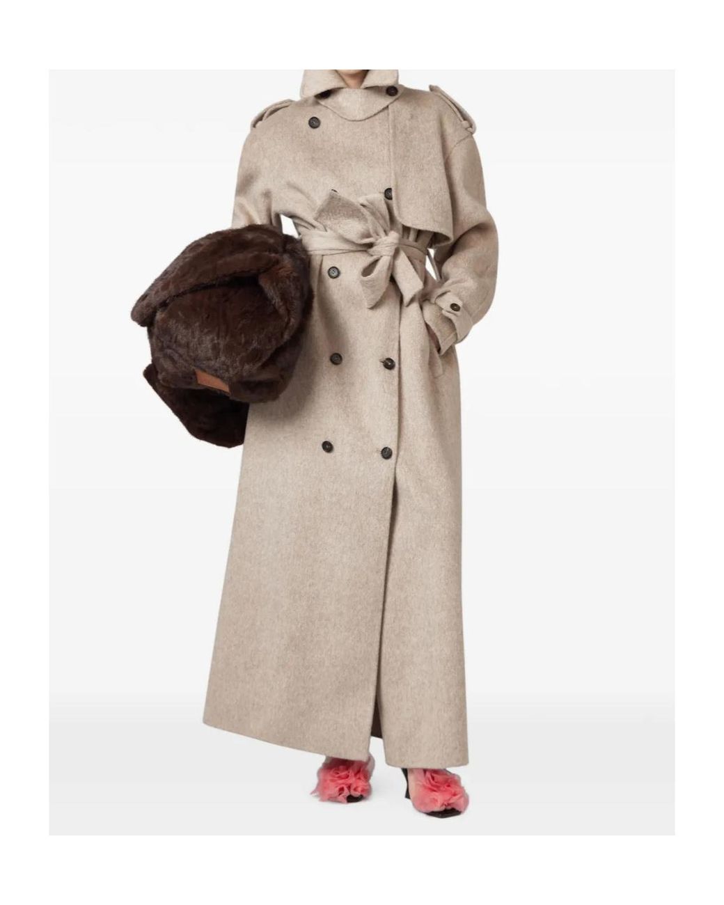GIUSEPPE DI MORABITO Natural Double-Breasted High Neck Coat