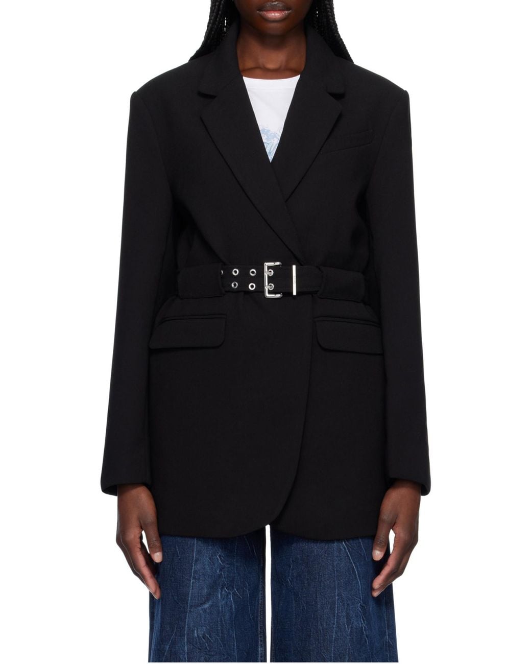 Ganni Black Bonded Crepe Blazer