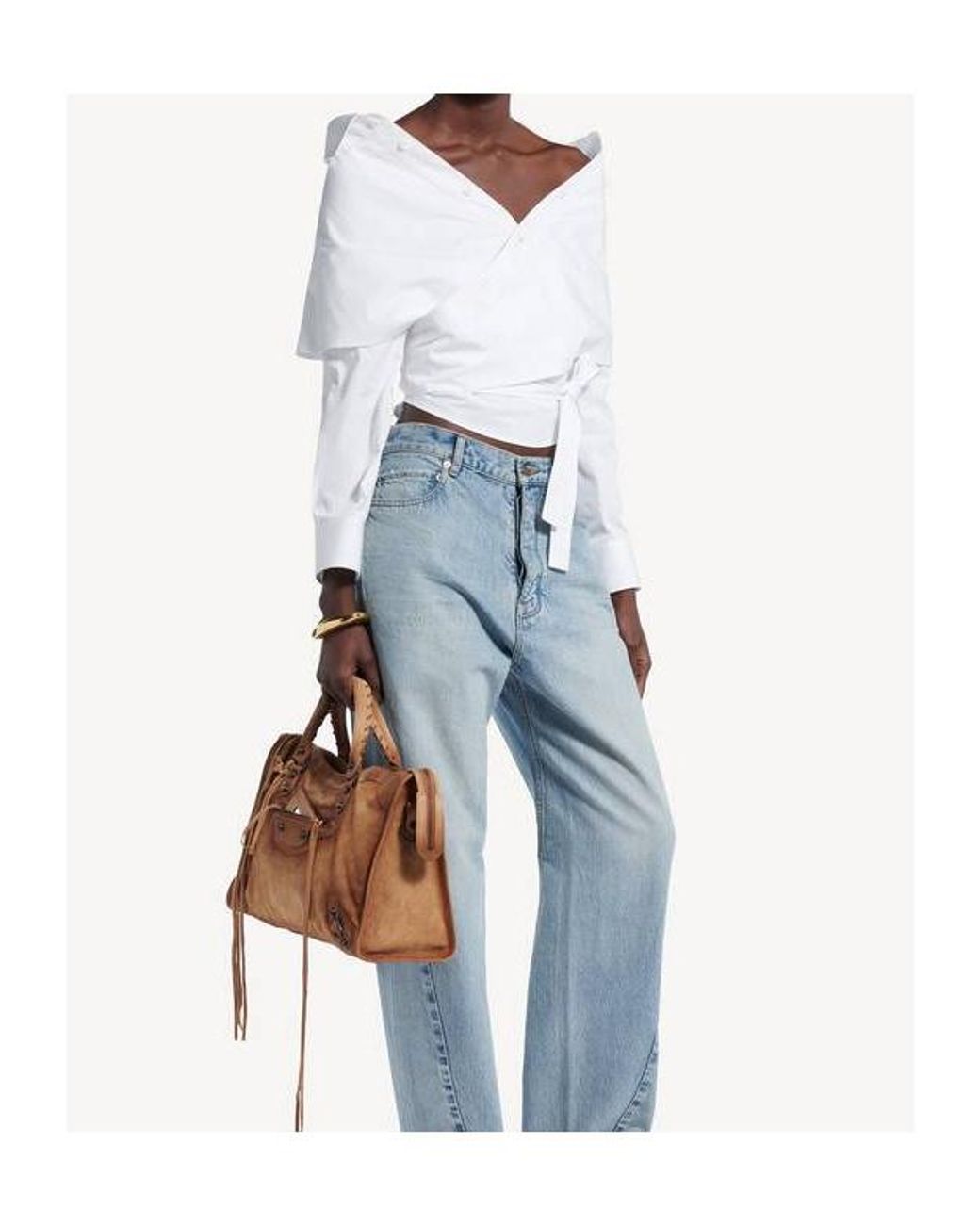 Balenciaga White Off-Shoulder Wrap Shirt