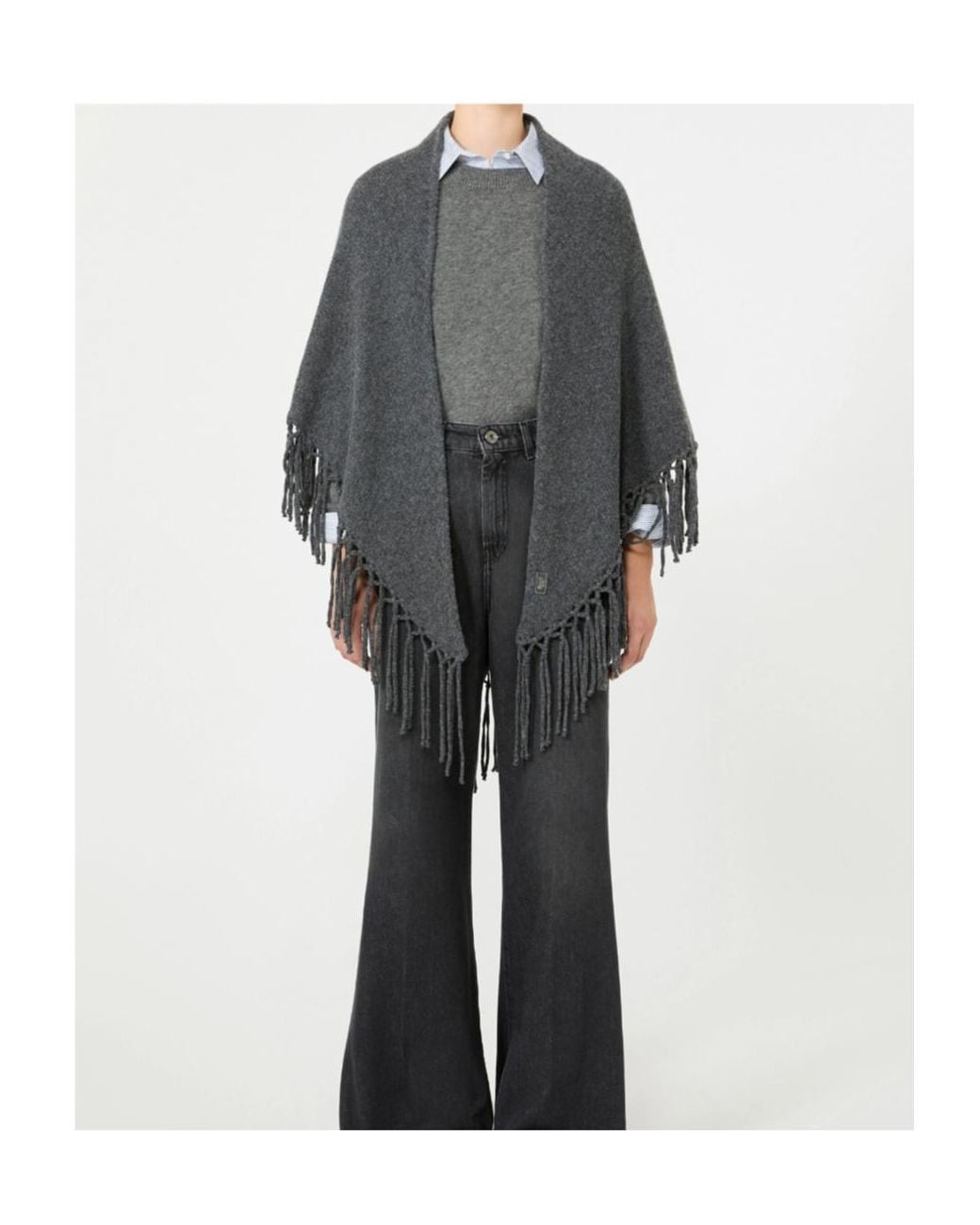 Weekend by Maxmara Gray Fringed Wool Shawl