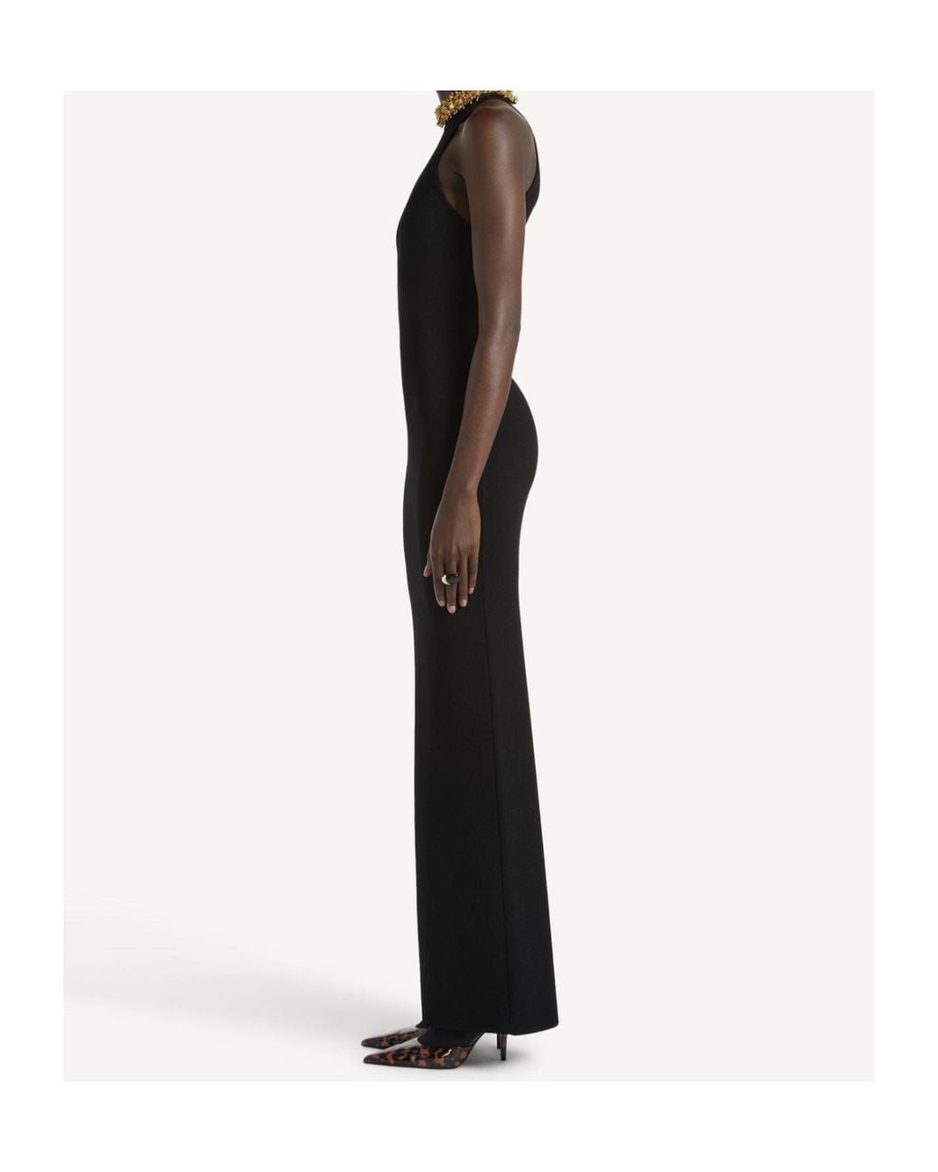 Balmain Black Embellished-Neck Maxi Dress