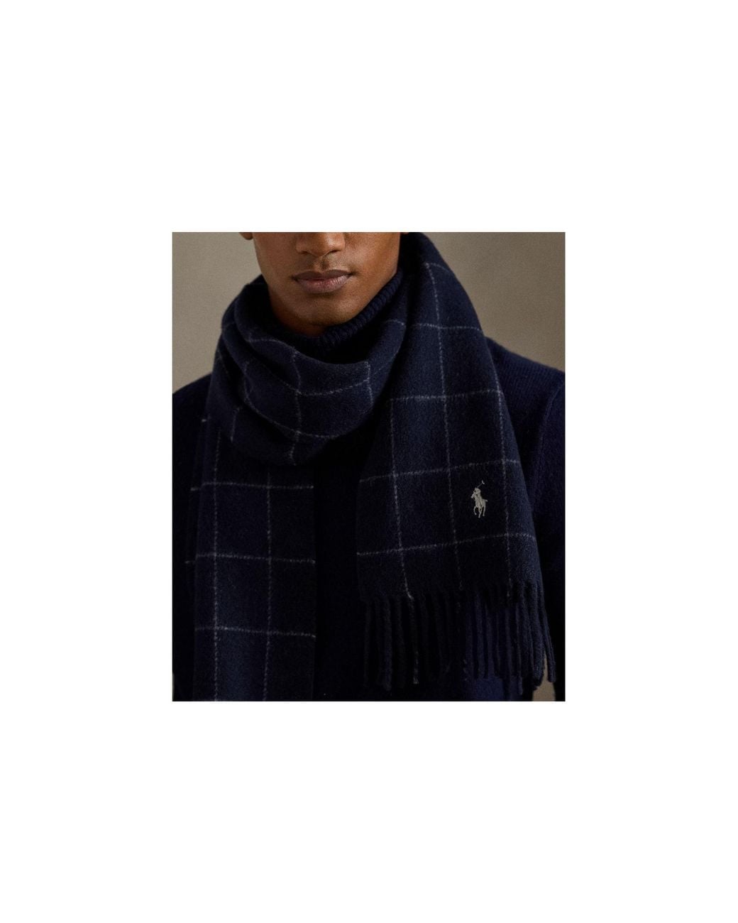 Polo Ralph Lauren Blue Checkered Fringe Scarf for men