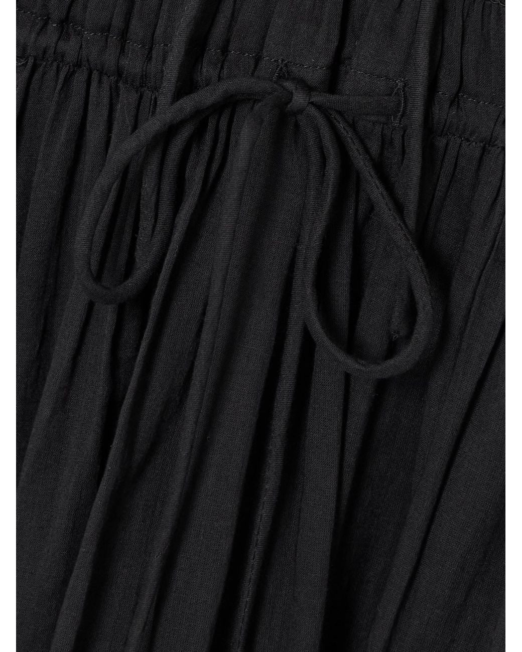 Doen Black Ischia Shirred Organic Cotton-Voile Midi Dress