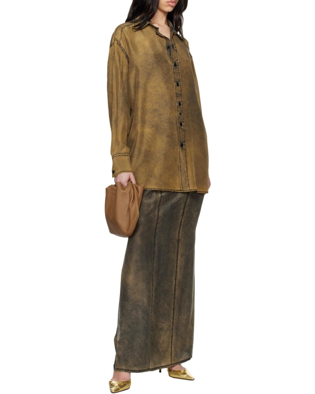 MM6 by Maison Margiela Brown Cut-Out Detailed Tie-Dye Shirt