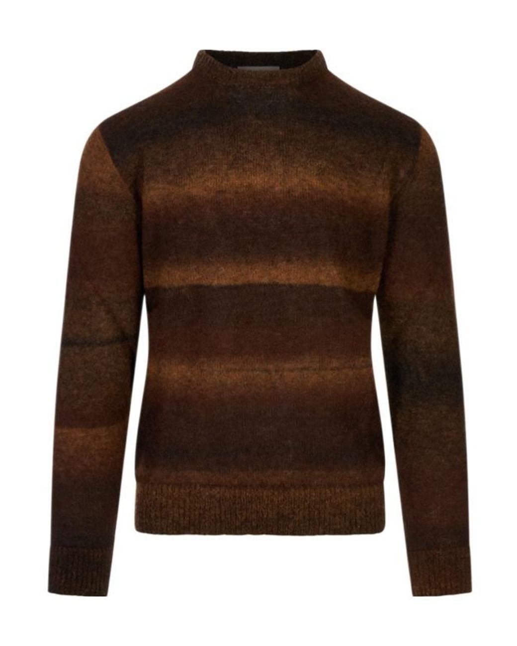 Corneliani Brown Shaded Stripe Crew Neck Sweater for men