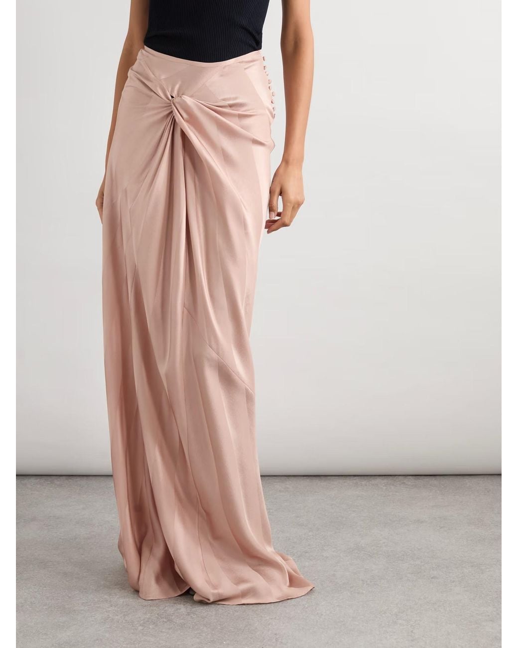 Dries Van Noten Pink Twist-Front Gathered Silk-Satin Jacquard Maxi Skirt