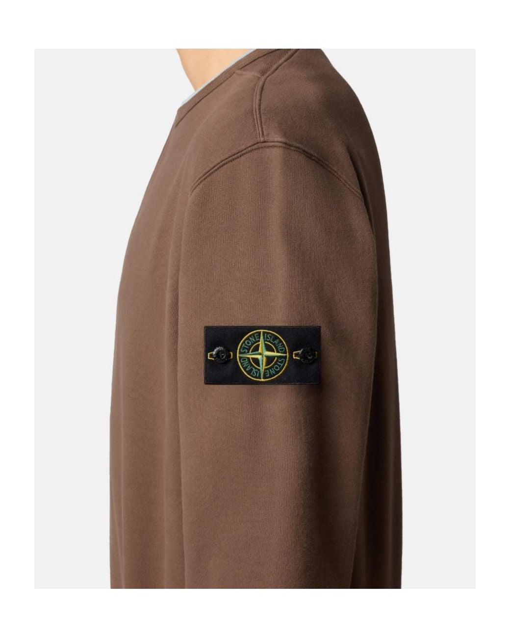 Stone Island Brown Logo Patch Crewneck Sweatshirt for men