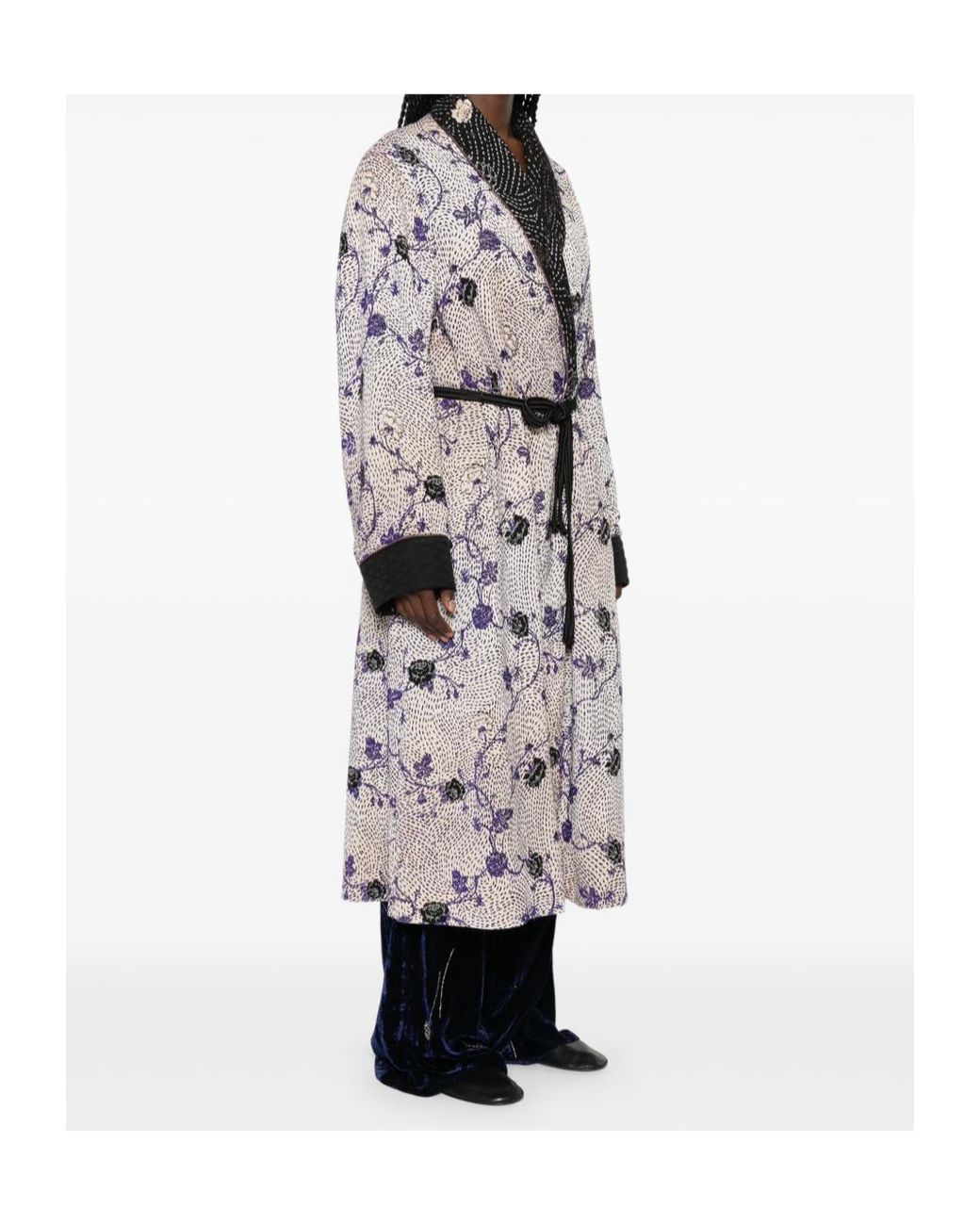 Forte_forte Gray Floral-Print Belted Coat