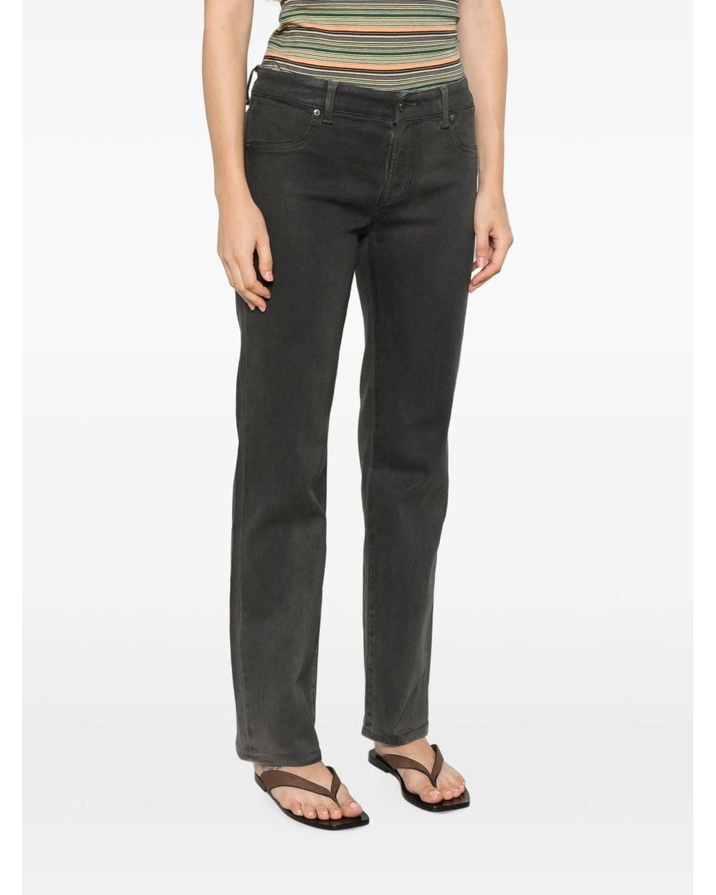 7 For All Mankind Gray Calie Logo-Patch Straight Jeans