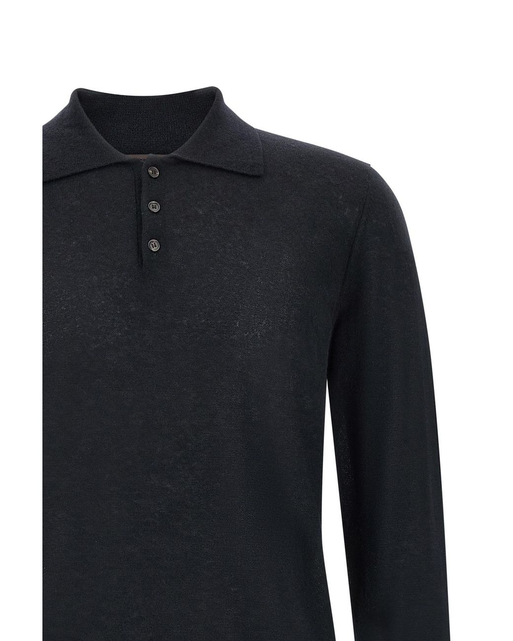 Zanone Blue Long-Sleeve Cashmere Polo Shirt for men