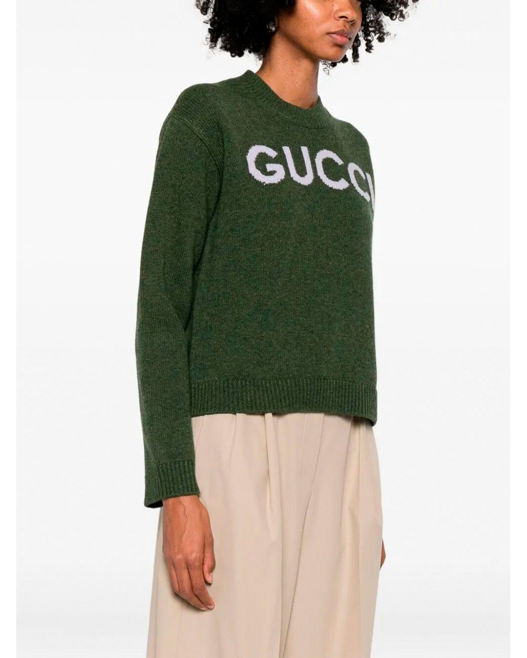 Gucci Green Logo Intarsia-Knit Crewneck Jumper